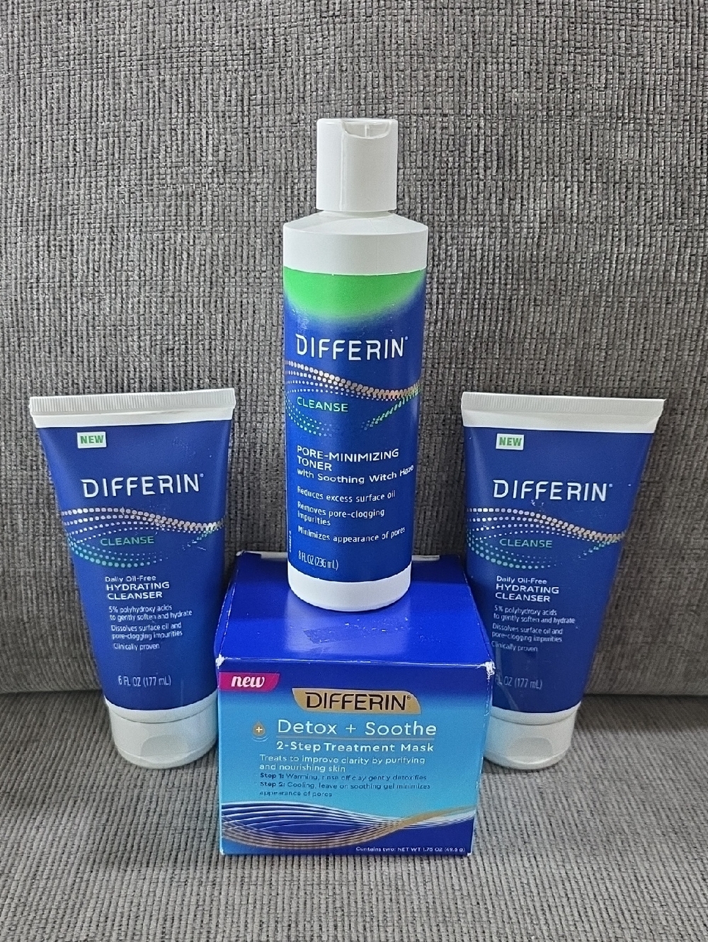Differin Bundle Of Cleansers, Toner, Detox Mask, 4 Items, New, To Improve Skin.